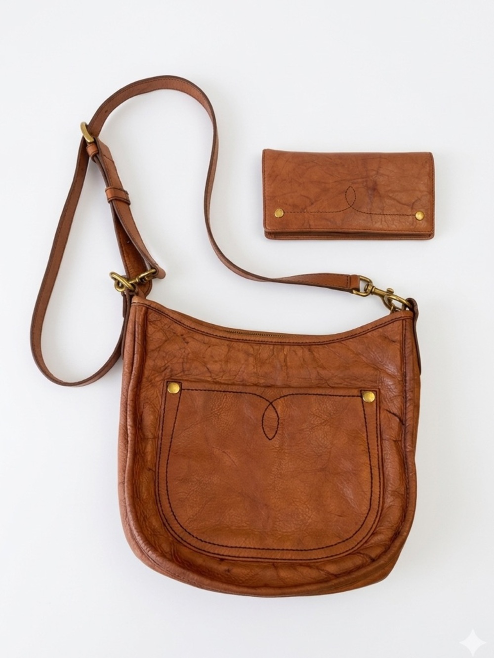 Frye Cognac Leather Crossbody & Matching Wallet Set